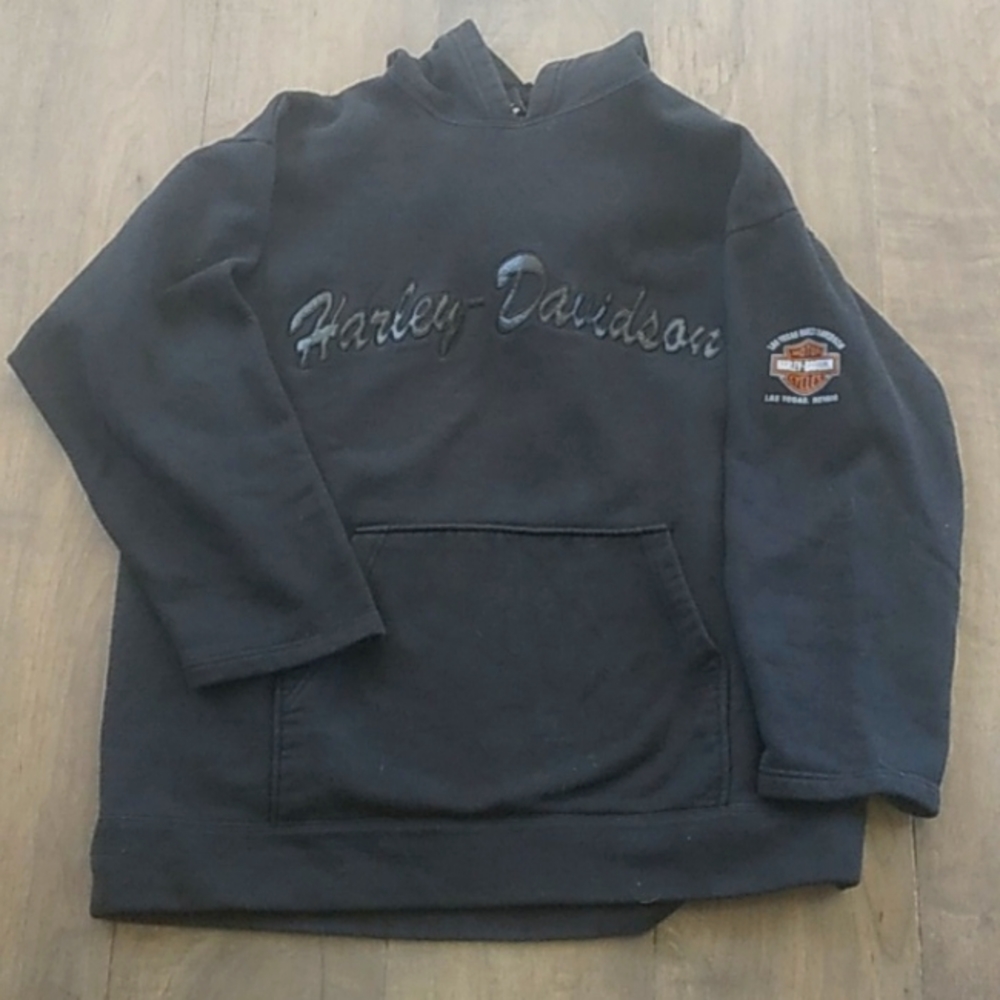 HARLEY DAVIDSON LAS VEGAS BLACK HOODIE WITH LEATHER LOGO MENS L.